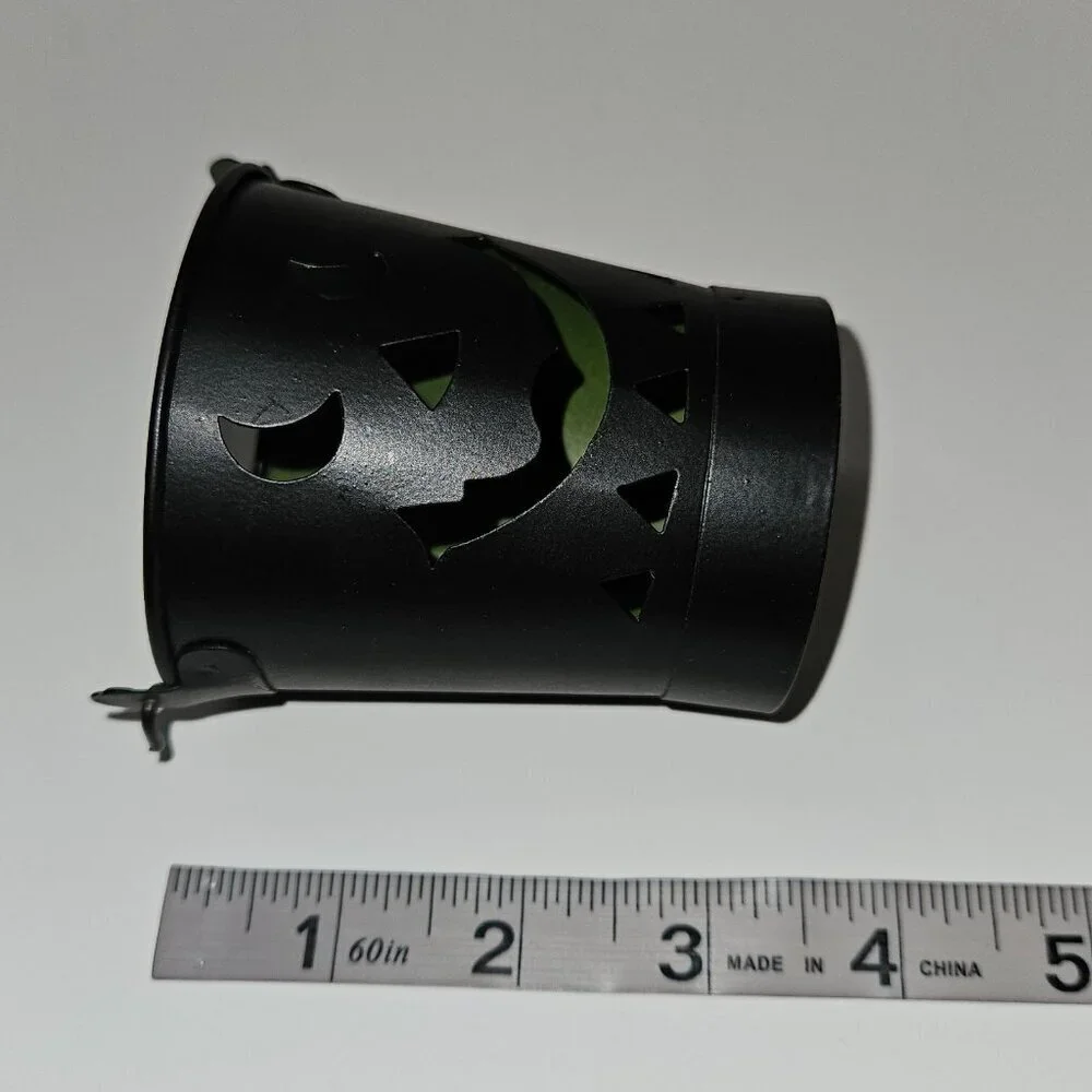 2 Black Metal Buckets Jack-O-Lantern Halloween Candle Holders Small 3